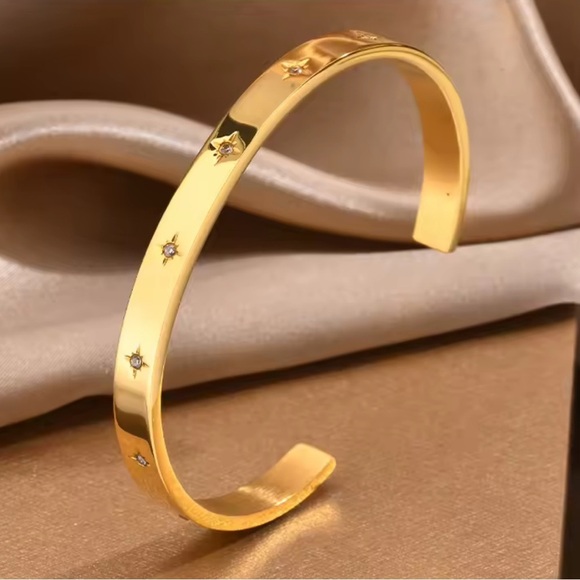 Starburst Cuff Bracelet 18K Gold Stainless Steel - Picture 8 of 16